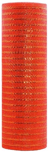 Decomesh Deco mesh Metalic voor kransen en inpakken Rood met gouddraad Decomesh 26 cm br 10 yard/9 m