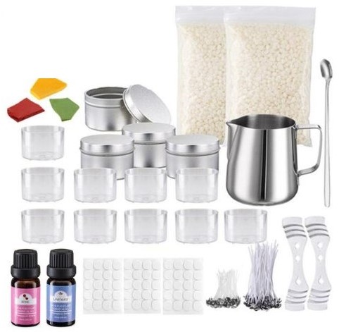 Complete set met kan om waxinelichtjes, kaarsjes te maken incl kleur en geurstof