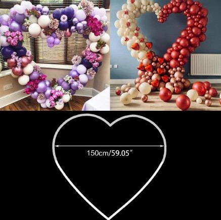 Standaard voor bloemenboog ballonnenboog HARTVORM 1.50m dia excl decoraties, met voet van 24 cm