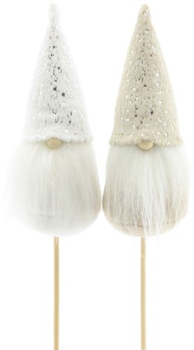 Santa's Kerstkabouter Joy 12cm op 50cm Lange stok per 5 stuks 2 verschillende
