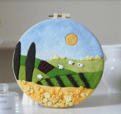 DIYpakket Schilderen met Vilt  Landschap met schaapjes ook geschikt voor starters   set incl kunststof ring en Youtube filmpje