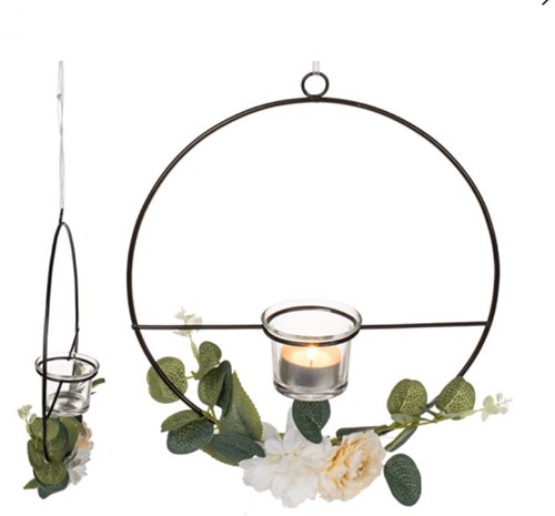  Metalen Ring met vaasje/ waxinehouder incl decoratie, kan er wel af