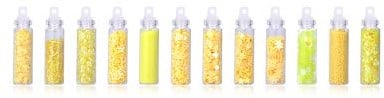 Glitters en steentjes voor oa Epoxy set van 12 buisjes GEEL figuurtjes voor Epoxy Resin, Nagels, Decoratie, Makeup,Schilderen