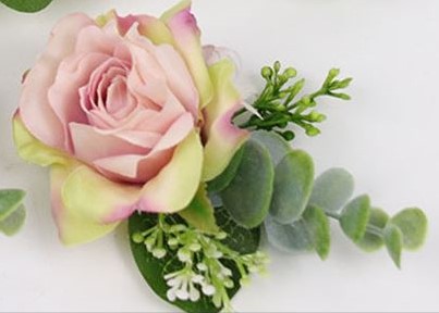 Luxe POLSCorsage, corsage van zijderoos Roze groen met elastisch bandje Schitterende kwaliteit passend bij 024593
