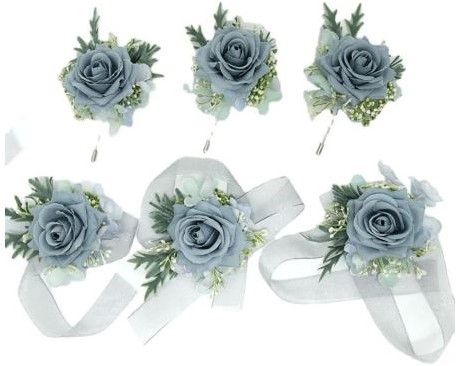 Luxe POLSCorsage, corsage van zijderozen Ijsblauw met lintsluiting Schitterende kwaliteit passend bij 024762