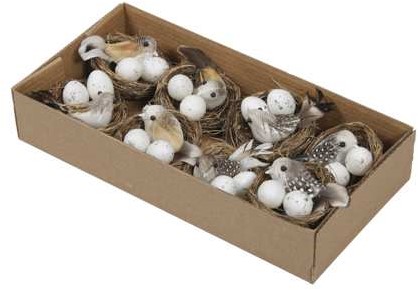 Nestje 6 cm met 1 vogel en 2 eitjes Doos met 8 nestjes OP=OP Nestje 6 cm.  