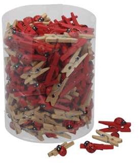 Lieveheersbeestje op knijpertjes rood en naturel 25 mm doosje +/-180st ook leuk bij corsages