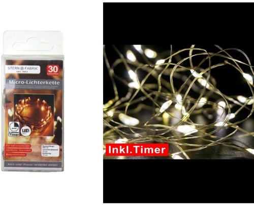 Ledlampje met Timer WARMWIT 30 lampjes incl batterij met Timer