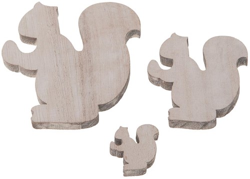 Houten Eekhoorntjes Wooden squirrel 2. 5-7cm. 18pc Whitewash Houten Eekhoorntjes Woode