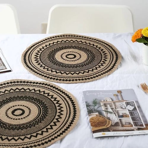 Placemat Boho Jute rond 38 cm zwart bloemschikken en decoratie