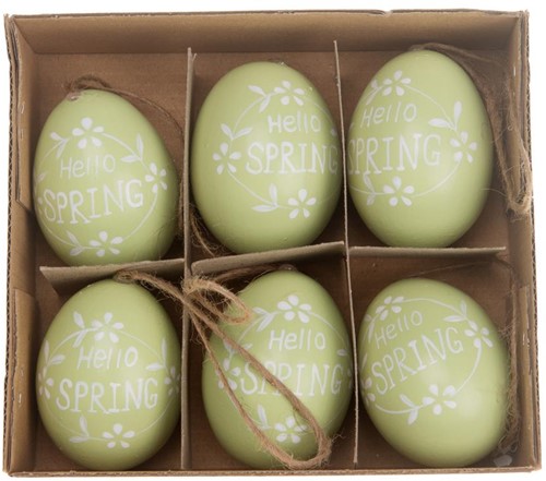 Kippeneieren Decorated Groen Hello Spring 6 stuks Kippeneieren beschreven