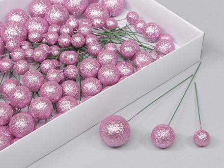 Roze glitter ballen 100st op draad 20/30/40MM doos 100 Roze glitter ballen