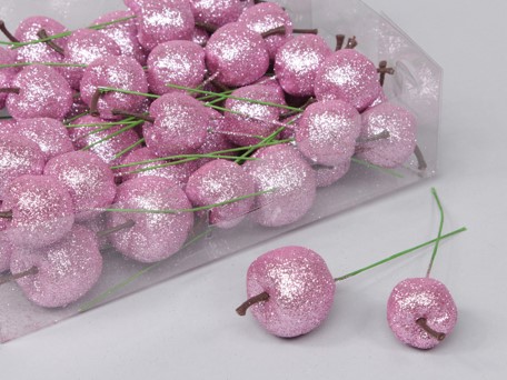 Roze glitter Appeltjes 48st op draad 25-35MM +/- 48 stuks Appeltjes