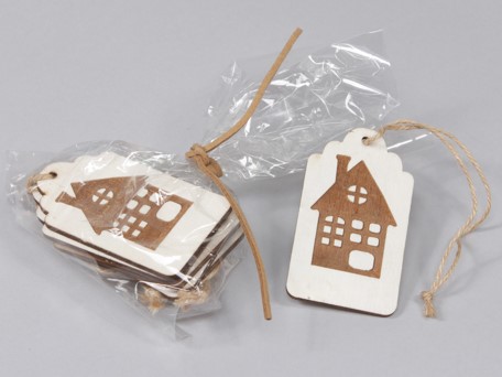 Houten Labels 5*8 cm. Met huisje 6 stuks Labels 5*8 cm. Met huis