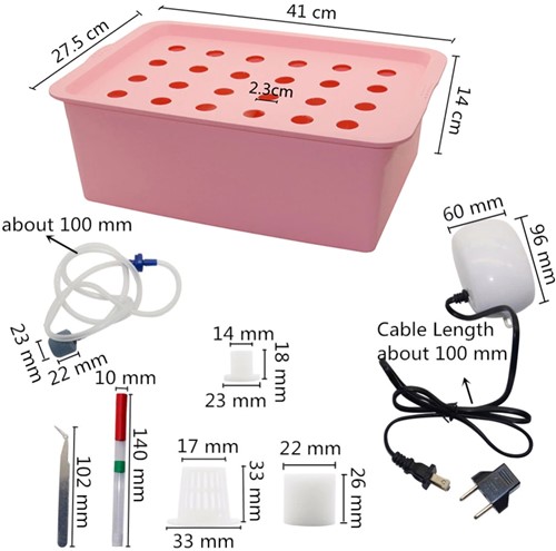 Hydrocultuur Kit GRIJS, Propagator 24 gaten,met pomp 220V  Grijze uitvoering stekken en zaaien op water