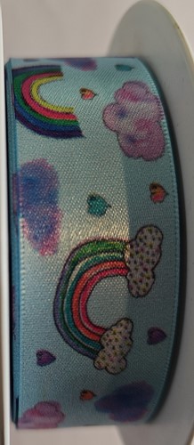 Lint Blue Satin Rainbow - 25mm x 20m - Bedrukt Lint bedrukt lint