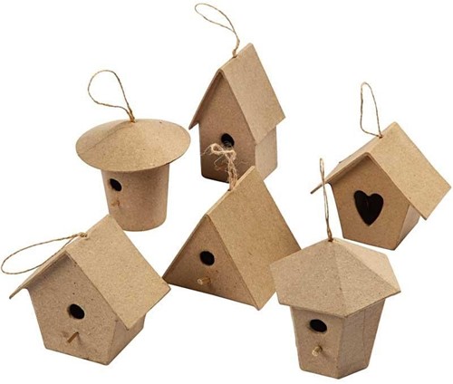 Mini vogelhuisjes, h7 cm, 6stuks Vogelhuisjes
