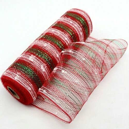 Decomesh Deco mesh Metalic voor kransen en inpakken Rood Wit Groen streep 11 Decomesh