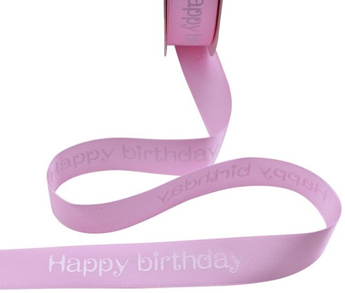 Lint bedrukt Satijnlint HAPPY BIRTHDAY 5m           Pink1 Polyester