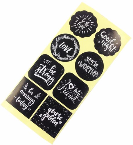 80 Stickers Labels Assortiment Zwart met WIT opdruk 80 Stickers Labels