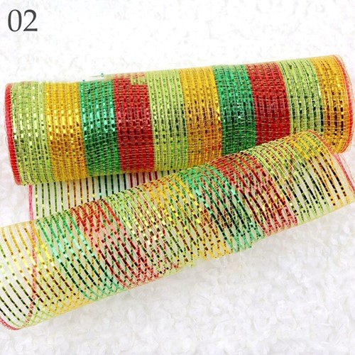 Decomesh Deco mesh Metalic Carnaval voor kransen en inpakken Rood/geel/groen brede strepen Decomesh