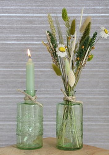 Kaarsen Taper candle Mintgroen Dust Green h.11 cm set van 7 past in fles