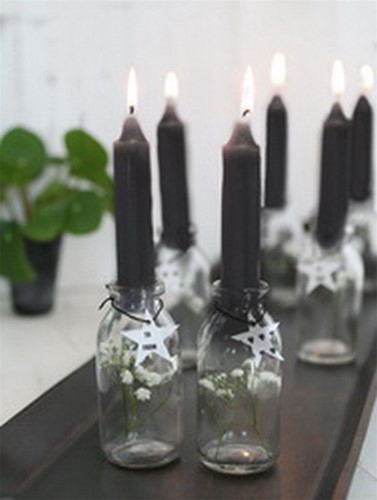 Kaarsen Taper candle Zwart h.11 cm set van 7 past in fles