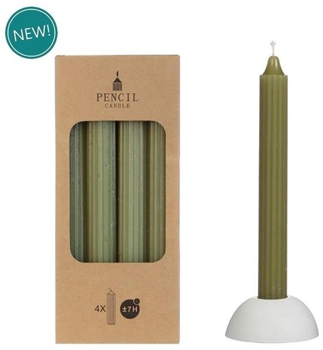 Kaarsen Pencil candle Mosgroen h.20 Ø2,2 cm / 4 stuks ook leuk in fles