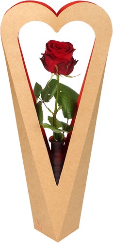 GIFT BAG HEART KARTON 21XH50CM NATUREL/ROOD / per 10st bloemverpakking zonder accesoires per stuk