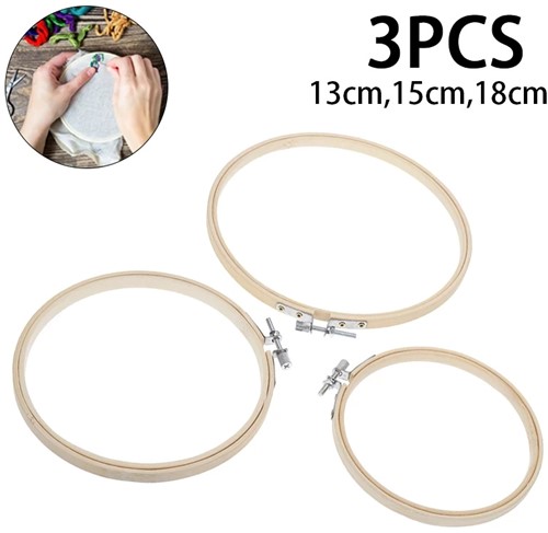 Bamboe ringen Borduurringen SET van 3 maten met stelschroef  Bamboo Maat: 13cm, 15cm, 18cm