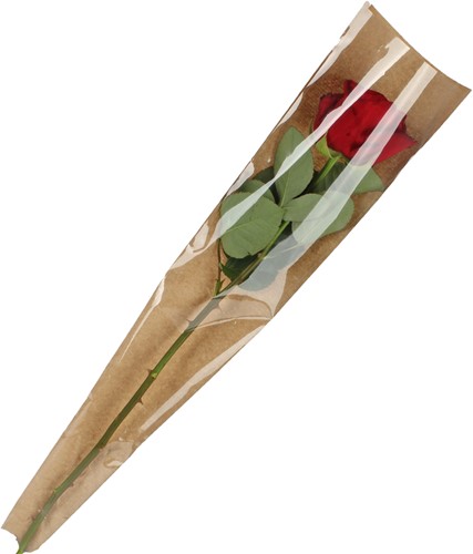 Hoes voor enkele bloem Bruin kraft 55*13-3cm. /Pak +/-50 Hoes voor enkele bloem