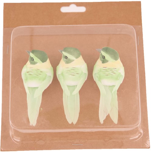 Bird on clip 10.5x3.5x3.5cm 3 stuks - Groen Vogeltje op clip 