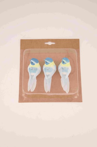 Bird on clip 10.5x3.5x3.5cm 3 stuks - Lichtblauw Vogeltje op clip 
