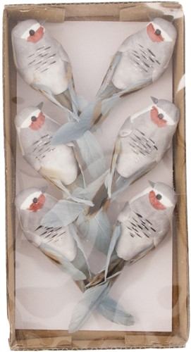 Vogeltjes op clip 12.5x3.5x3.5cm 6pc Lichtgrijs Light Grey