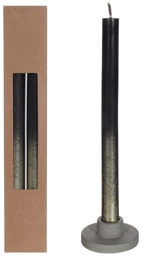 Kaarsen Dinerkaars Dinner candle black w.Gold spray  Ø2.1 h. 25cm / Set van 2 ook leuk in fles