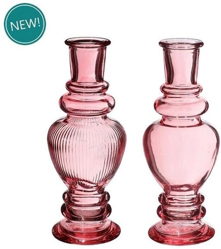 Gekleurd glazen flesje Venice vaasje, kandelaar Soft pink  / stuk Venice bottle 15.5cm hoog Ø5.7cm diameter