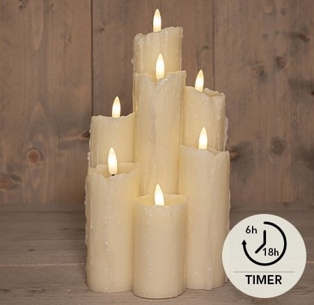 Actie LEDkaarsen Anna's Collection B.O.T. WAx dripped Druipkaarsenset Met Timer 15.5*25.5cm / 7 stuks Wax Candle  Ledcandle voor bloemschikken en decoratie
