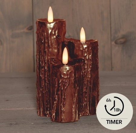 LED Kaarsen Anna's Collection – Brons Druipkaars Wax – 3 x 3D Vlam – Met Timer – 2xAA Batterij OP 2XAA BATTERIJ MET TIMER 16.5X11CM 
