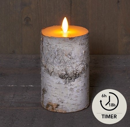 LED-kaars - Berkenschors Wit - 3D Moving Flame - 7,5 x 12,5 cm - Timer - Anna’s Collection 3D Moving Flame Wax Candle  Ledcandle voor bloemschikken en decoratie