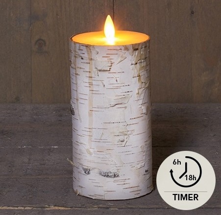 LED-kaars - Berkenschors Wit - 3D Moving Flame - 7,5 x 15 cm - Timer - Anna’s Collection 3D Moving Flame Wax Candle  Ledcandle voor bloemschikken en decoratie