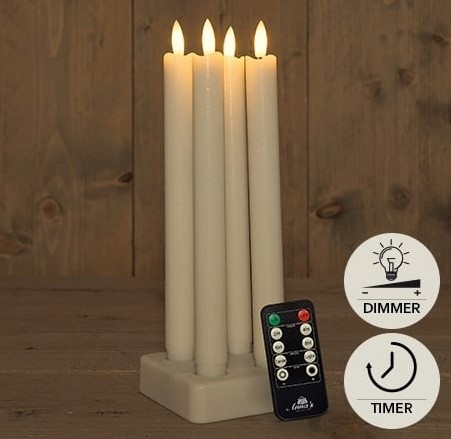 Actie LED-kaarsen - Oplaadbaar - Ivoor - Set van 4 - Met Afstandsbediening & Oplaadstation - 23 cm MET AFSTANDSBEDIENING EN OPLAADSTATION 23CM 