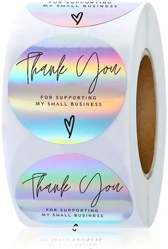 500 Stickers Labels Rol Thank you for Supporting My Small Business Regenboog Laser rol etiketten
