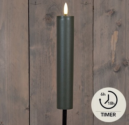 LEDFAKKEL Solar Anna's Collection LED kaars met timer  21X4CM OP 76CM STEKER OLIJF/st Ledcandle FAKKEL SOLAR 3D LONT voor bloemschikken en decoratie en tuin