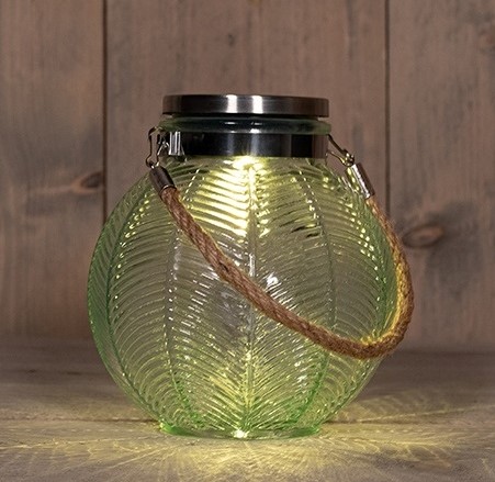 Solar Lantern Windlicht Anna's Collection SOLAR GLAS 14,5X16CM GROEN Ledcandle voor bloemschikken en decoratie