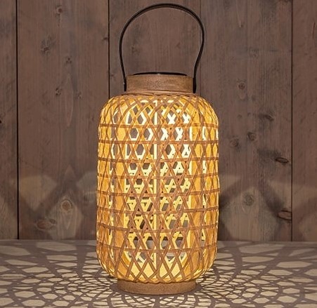 Solar Lantaarn Windlicht - Bamboe - 18 x 32 cm - Anna’s Collection - Voor Bloemschikken en Decoratie Ledcandle voor bloemschikken en decoratie