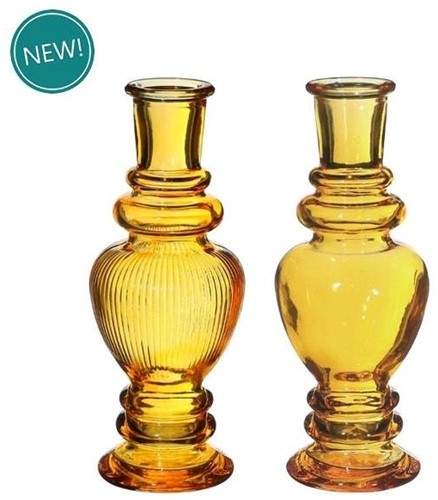 Gekleurd glazen flesje Venice vaasje,kandelaar Oker  / stuk Venice bottle 15.5 cm hoog Ø5.7 cm diameter