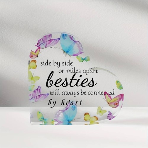 Hart van Epoxy met Vlinders, Side by side or miles apart Besties 10*1 cm Gift, geschenk, cadeau, herinnering