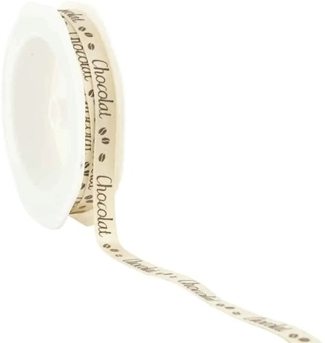 Enkelzijdige satijn lint ‘Chocolat’ 10mm rol 25m 02-Champagne verpakkingslint, cadeaulint