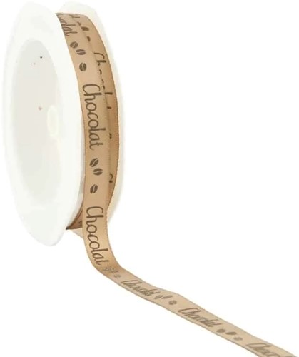 Enkelzijdige satijn lint ‘Chocolat’ 10mm rol 25m 41-Sand verpakkingslint, cadeaulint