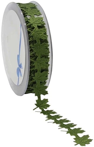 SATIJN LINT ‘LEAFS’ – MOS GROEN | 20 MM lint blad 20 mm / meter verpakkingslint, cadeaulint